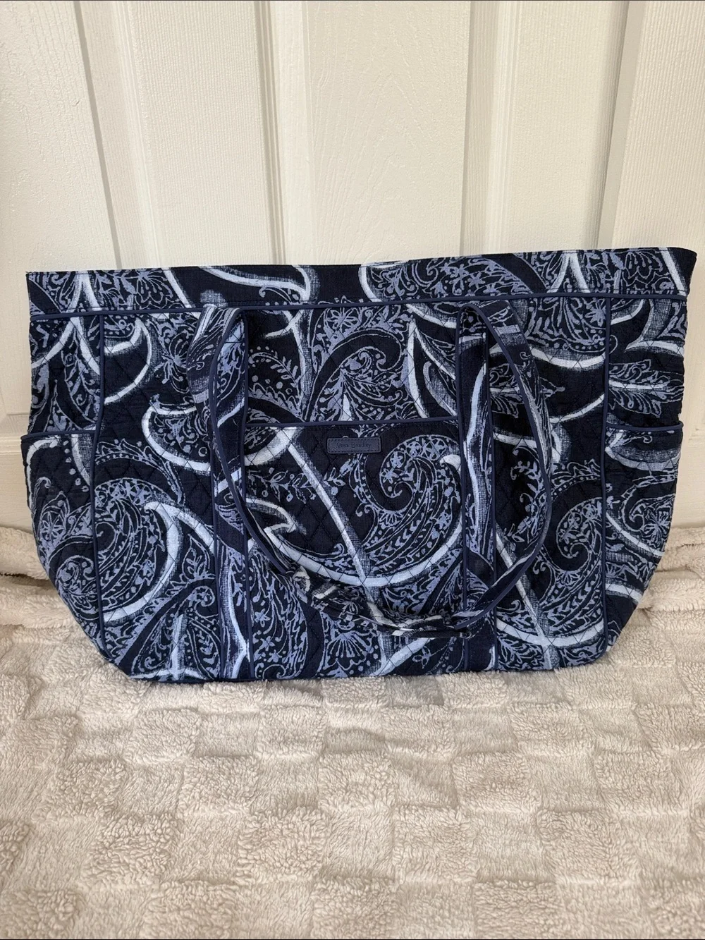 Navy Paisley Quilted Tote Bag - Casual Everyday Carry